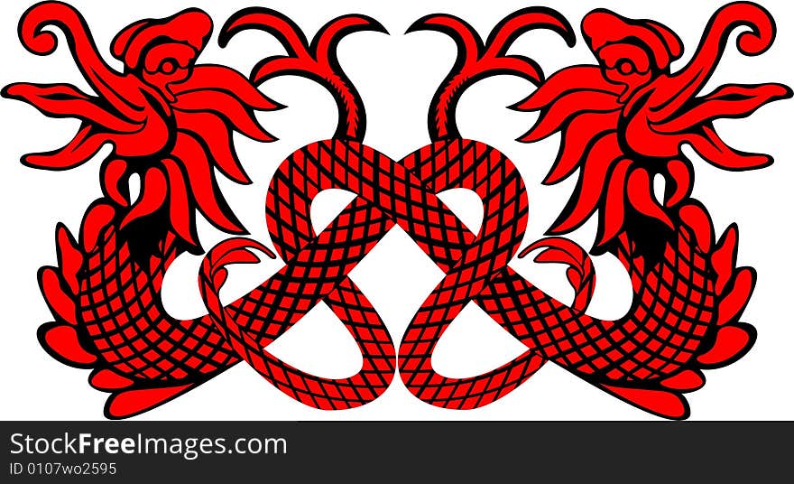 Vector illustration of tattoo pattern -  red dragon