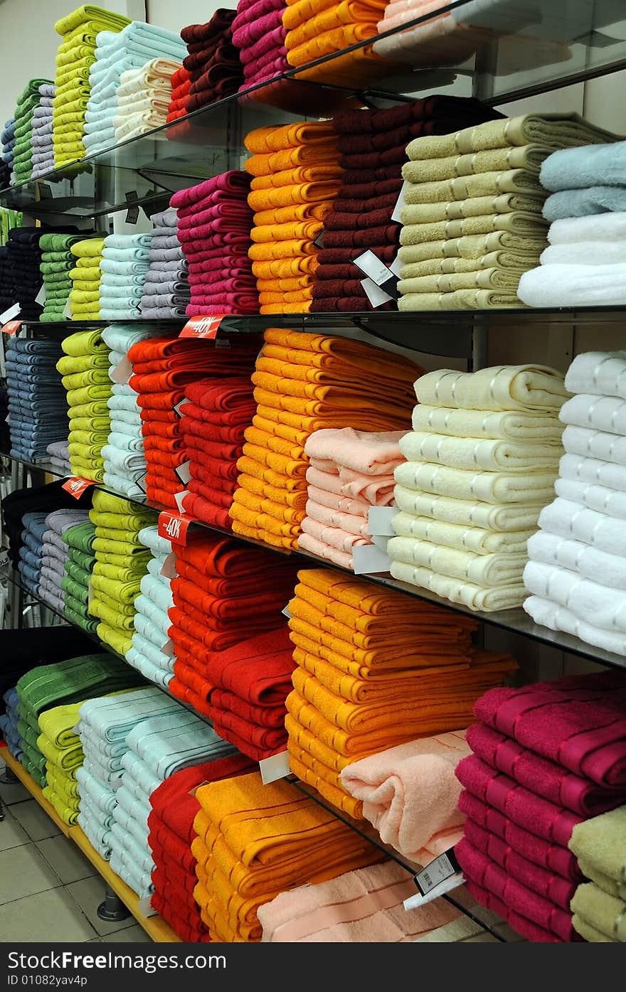 An order of a towels in department store. An order of a towels in department store