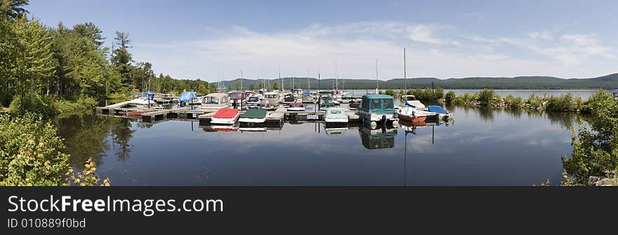 Panoramic view of boat docked at a marina. Panoramic view of boat docked at a marina