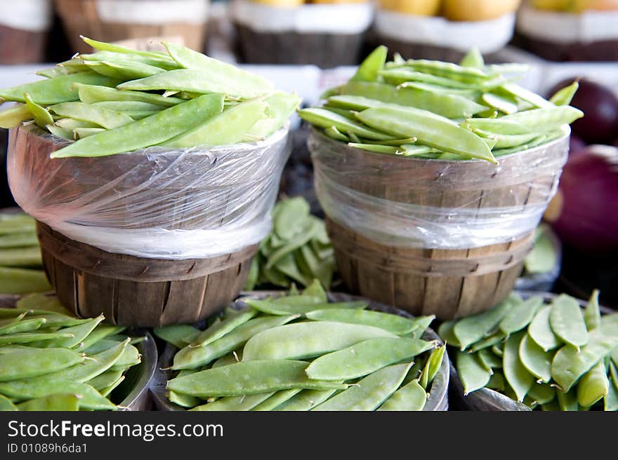 Fresh snap peas at a market