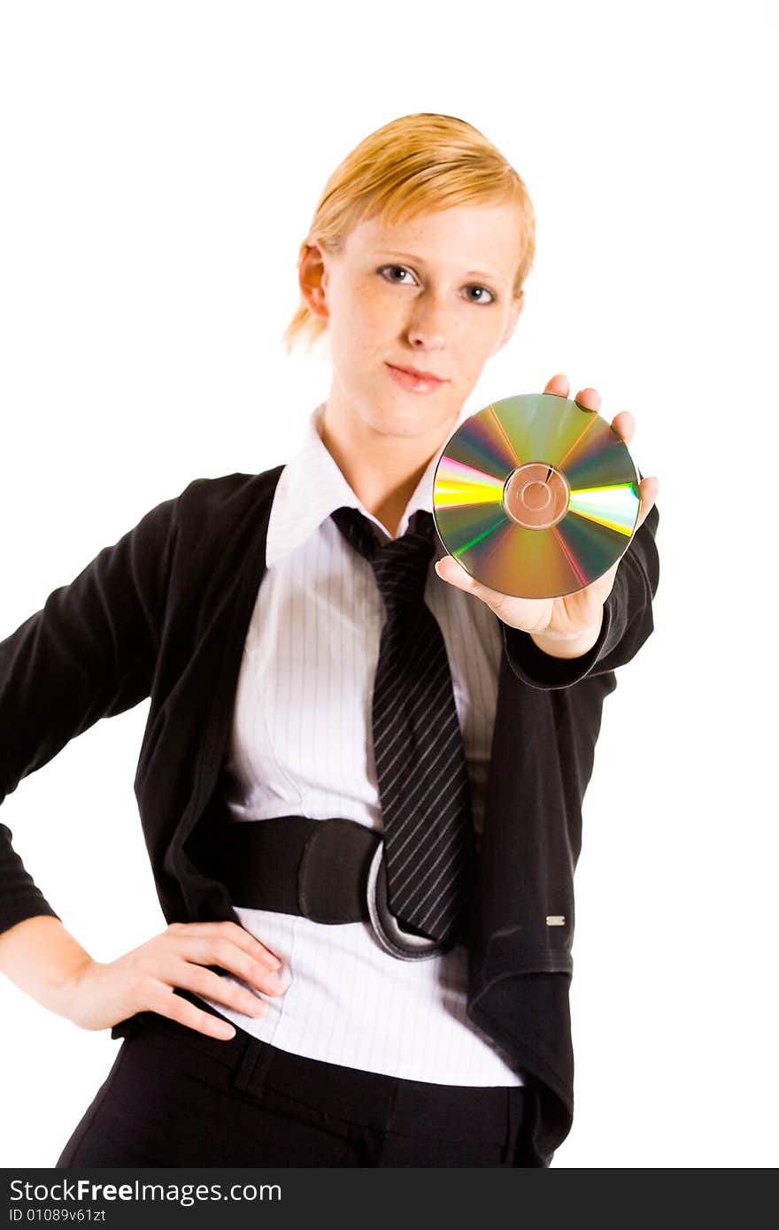 Business woman with a CD