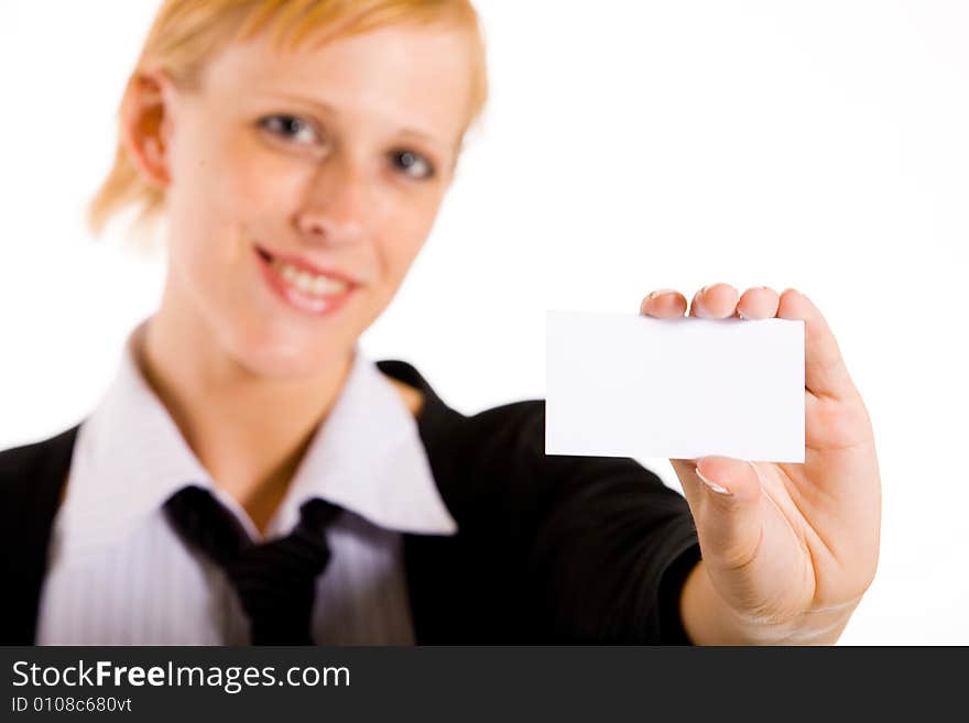 Business woman with her card