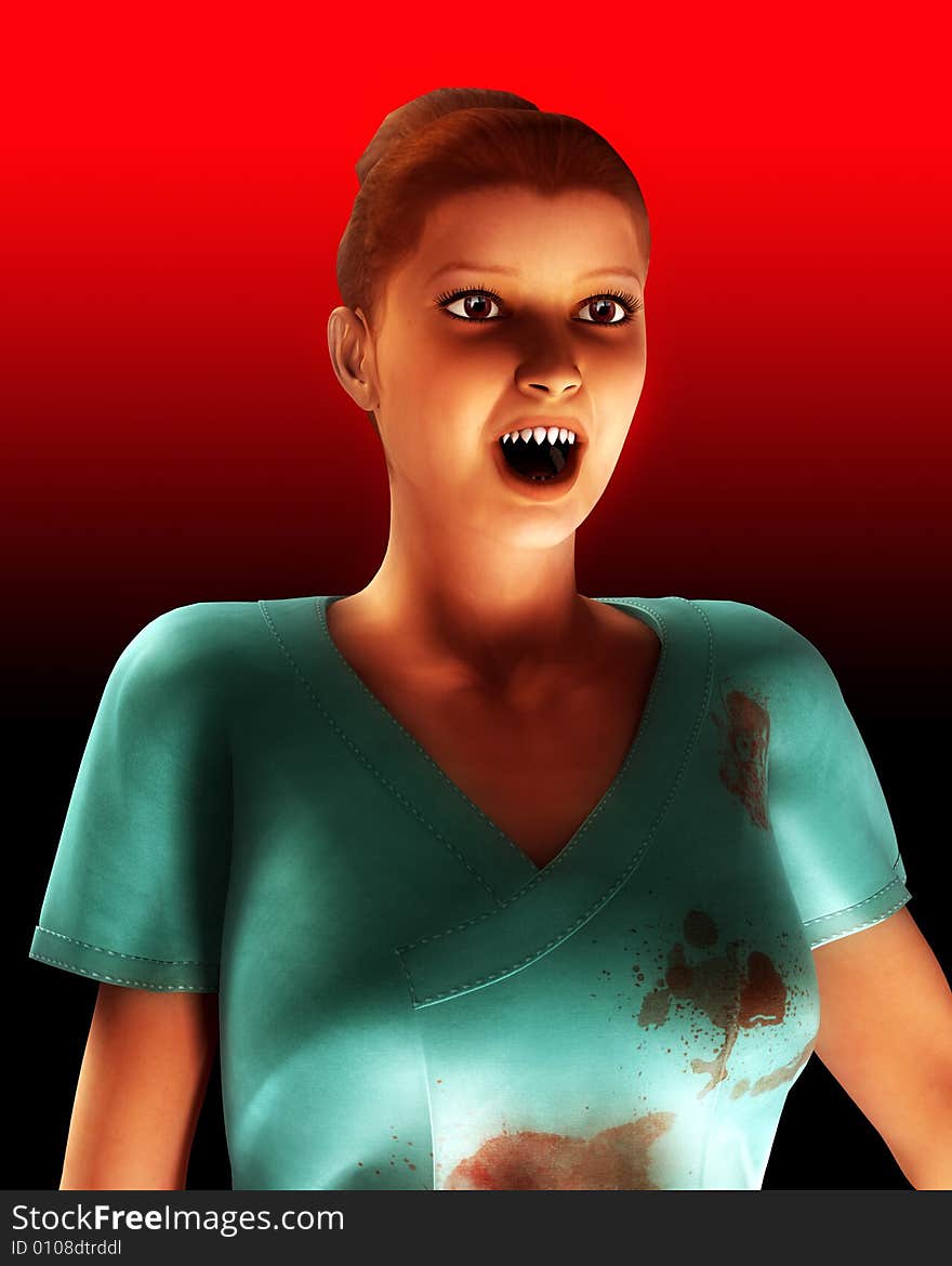 A image of a vampire nurse in with blood all over her scrubs clothing. It would be a good Halloween image. A image of a vampire nurse in with blood all over her scrubs clothing. It would be a good Halloween image.