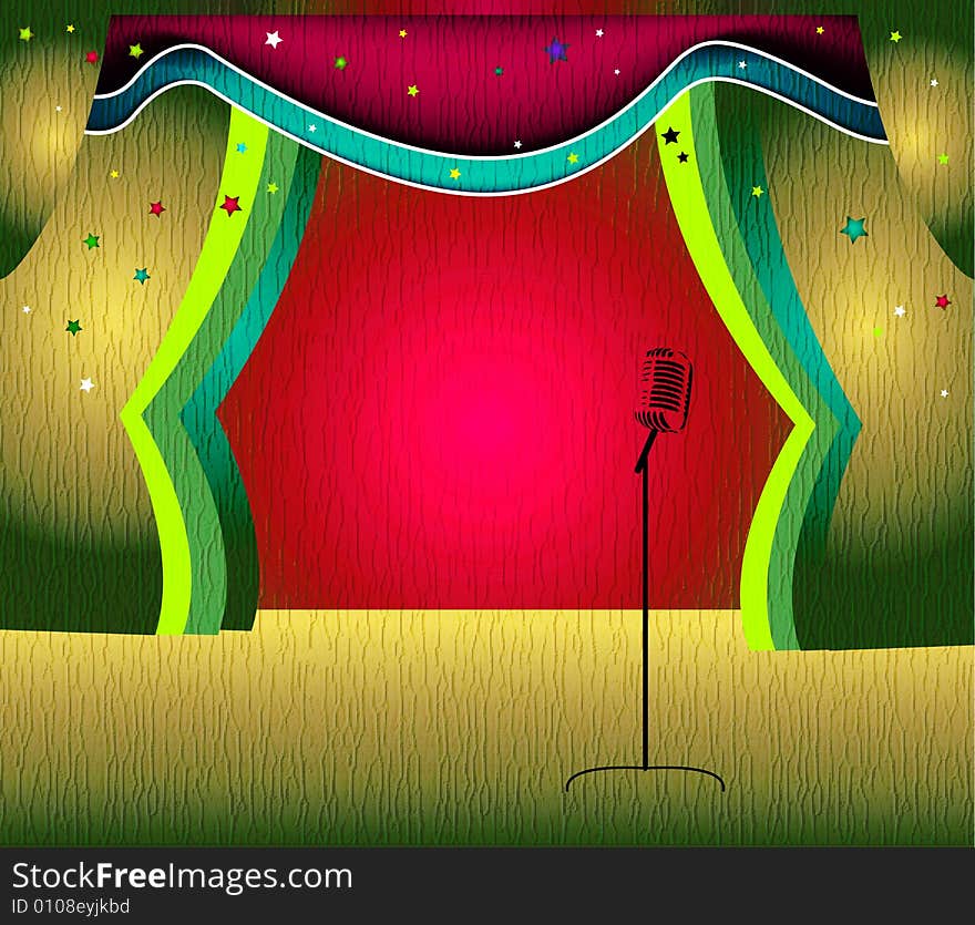 Abstract colored background with curtain and microphone. Abstract colored background with curtain and microphone