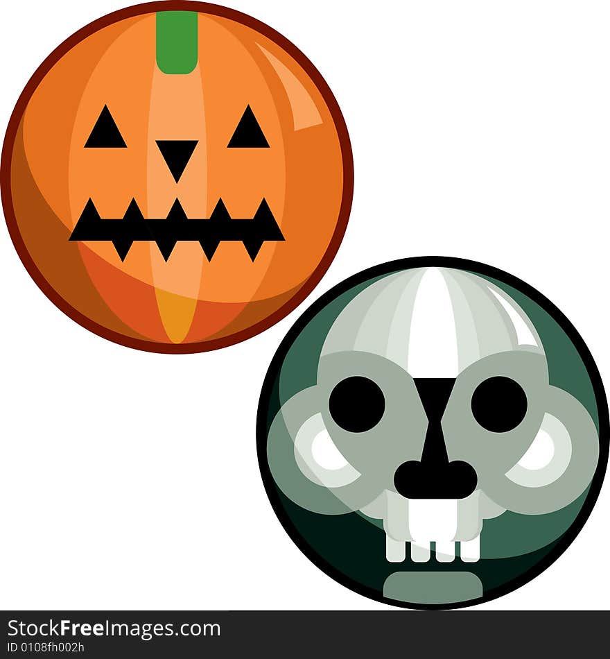 Halloween pin of a skull face and a scary pumpkin