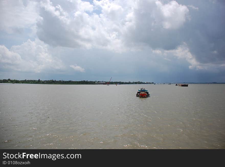 Row boat on the Mekong river