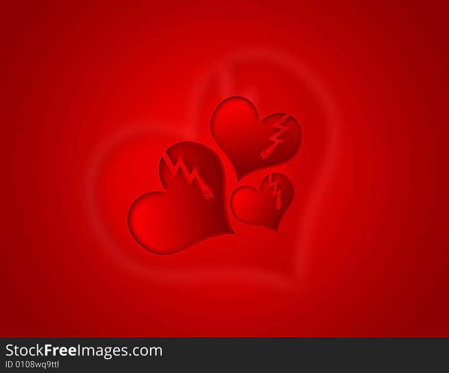 Red broken hearts radiant background. Red broken hearts radiant background