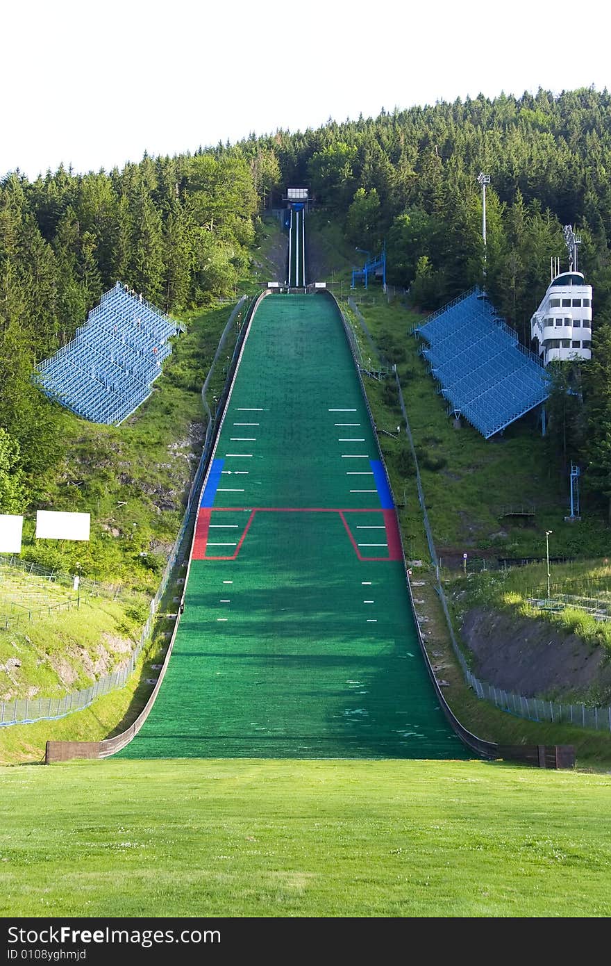 Ski jumping ramp in summer