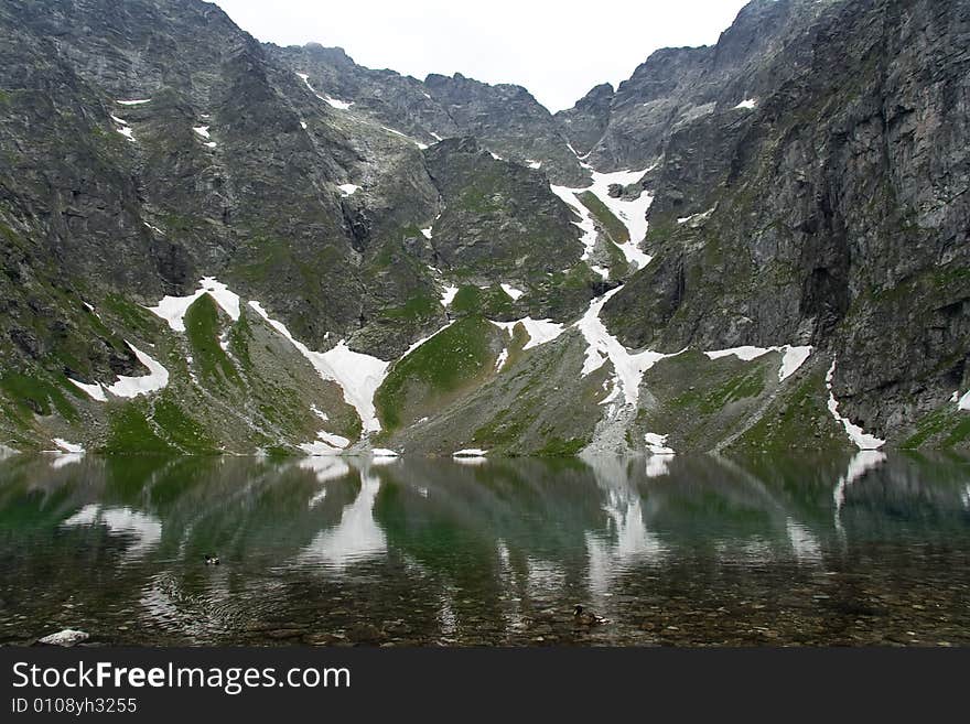 High mountains with snow and ice over lake. High mountains with snow and ice over lake