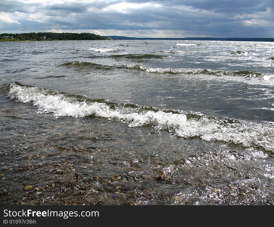 Waves on lakeside