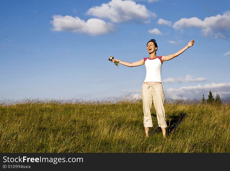 Young Woman In Summer Field