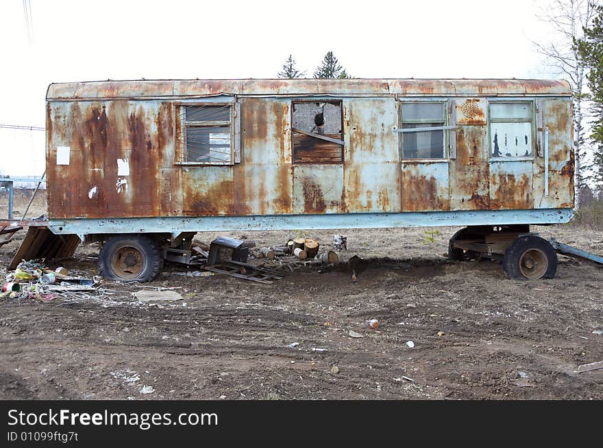 Old grunge trailer with windows