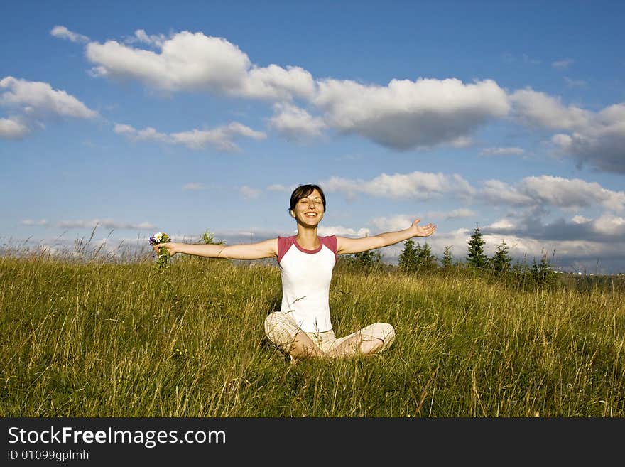 Young Woman In Summer Field