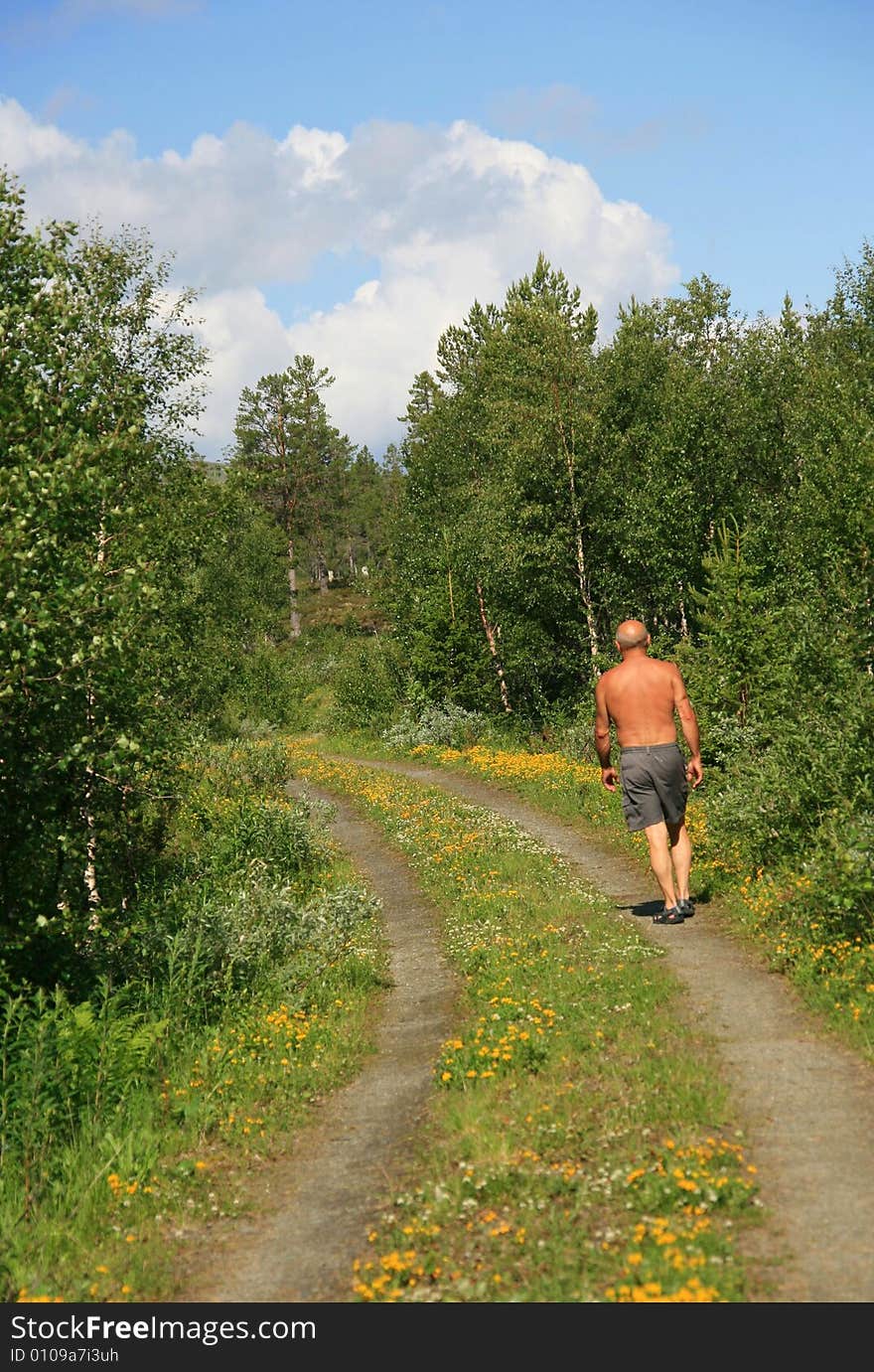 Man in rural landscape