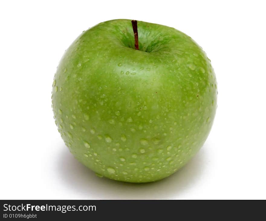 Apple with drops on white background. Apple with drops on white background