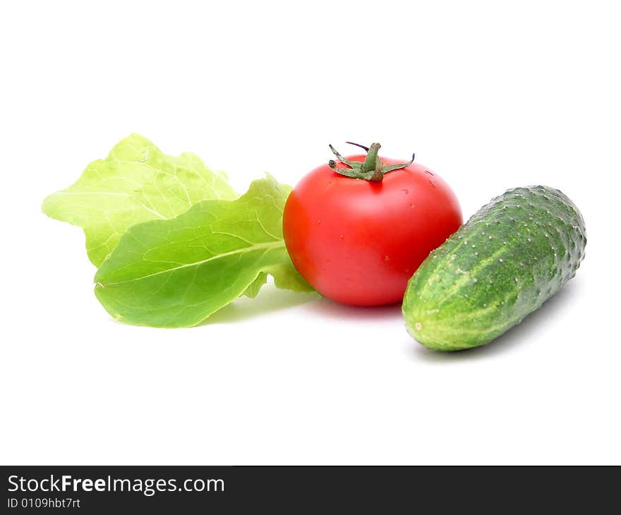 Salad and tomato and cucumber. Salad and tomato and cucumber