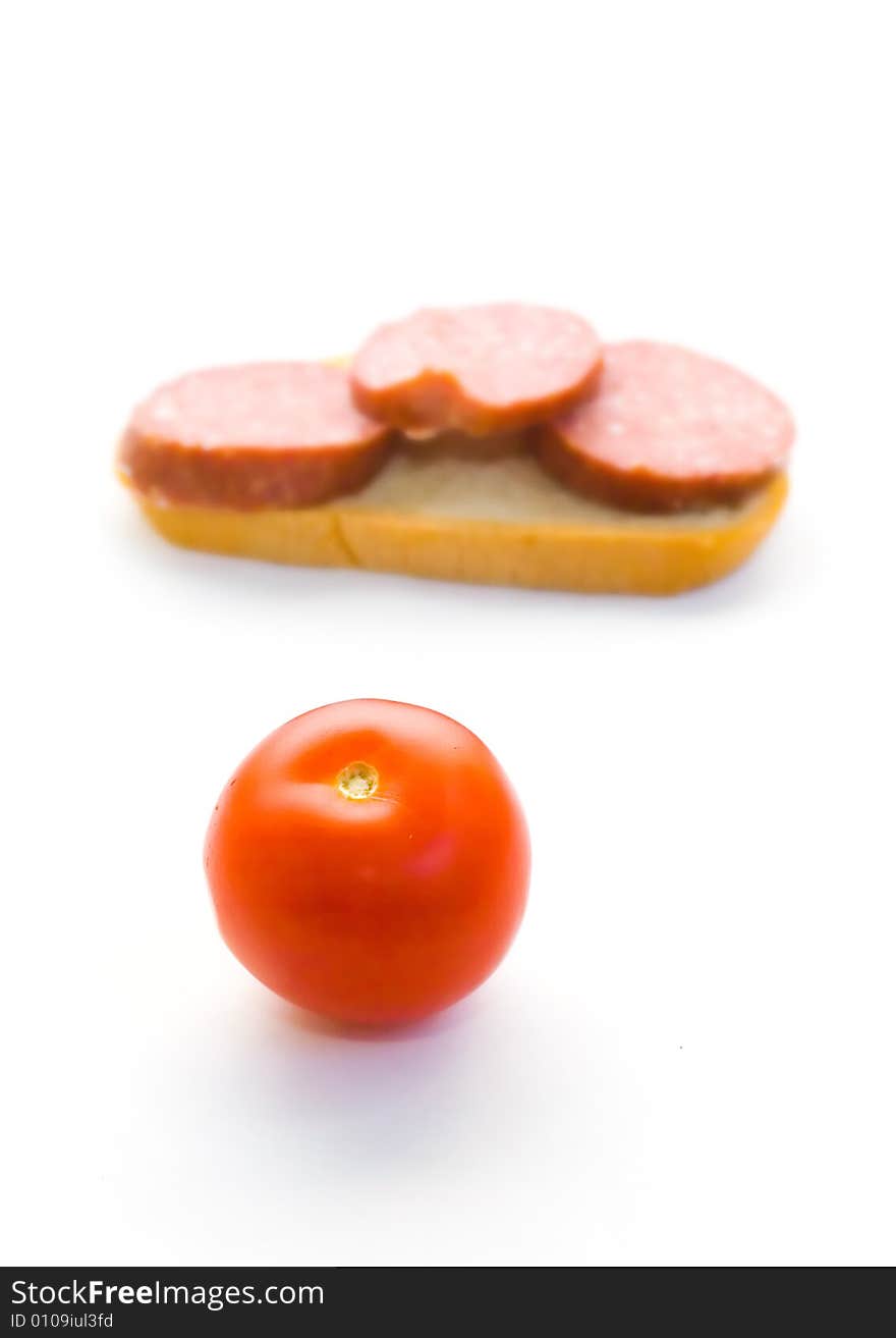 Tomato And Sandwich  Isolated On White