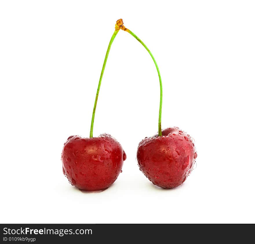 High resolution image of wet fresh cherries