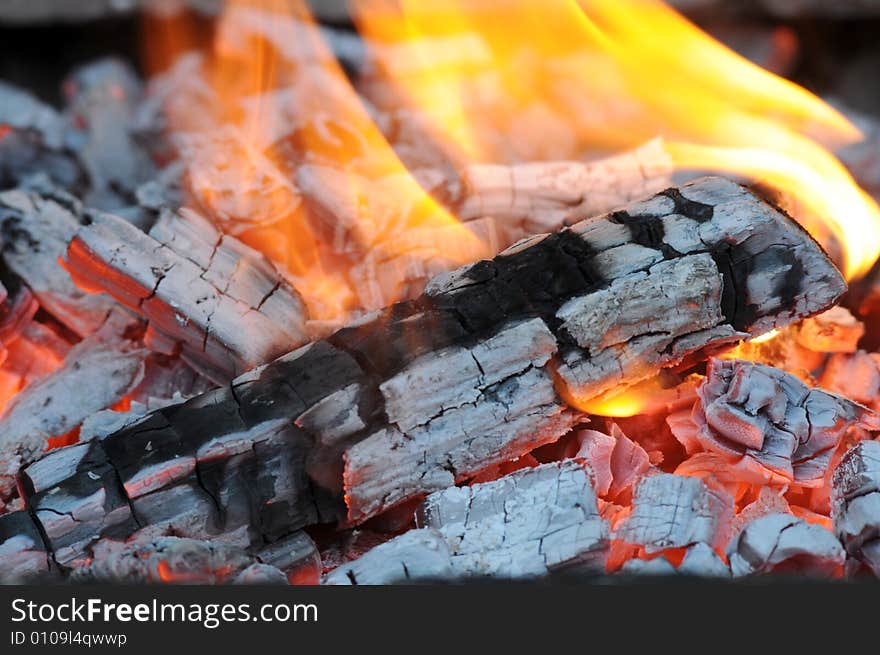 Burning fire wood in fireplace