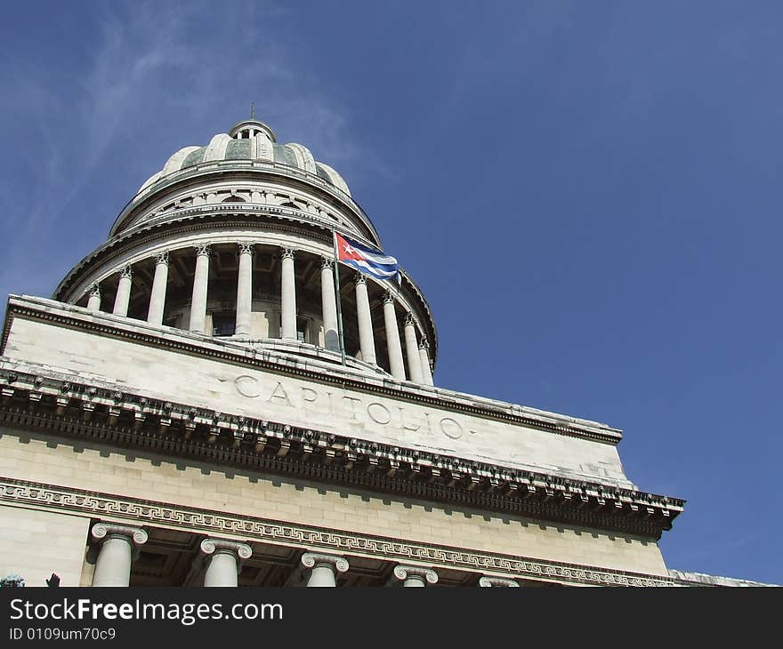 Havana s Capitol dome, and cuban flag