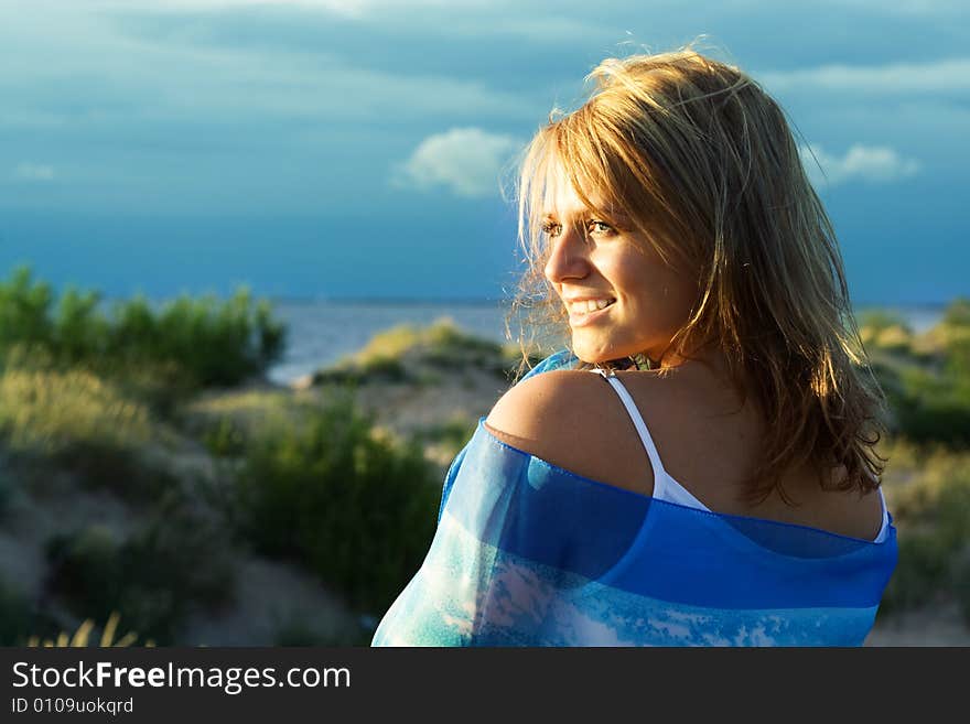 Young cute girl on the beach. Young cute girl on the beach.