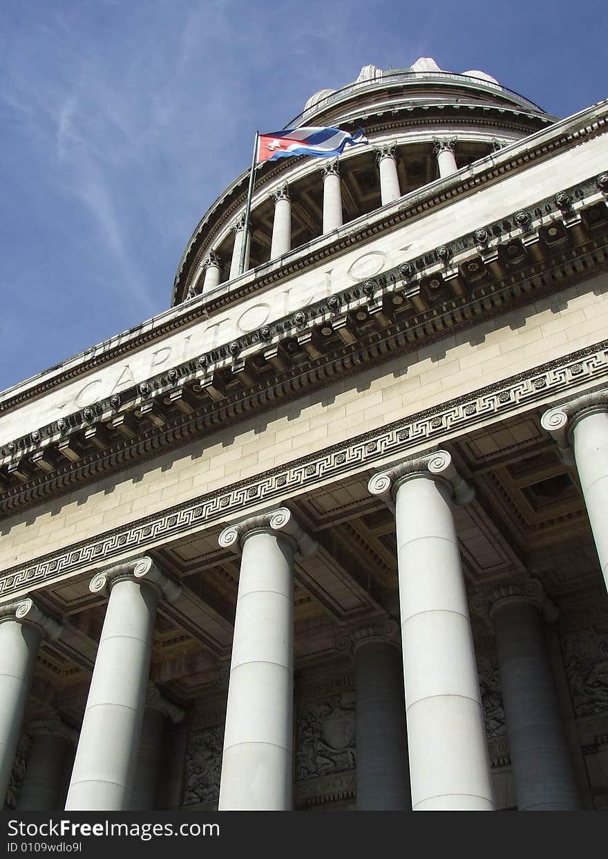 Havana S Capitol Entrance Columns And A Flag