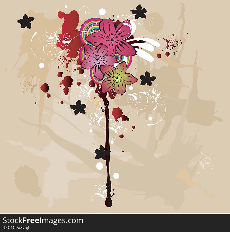 Illustration of flowers on a grungy background. Illustration of flowers on a grungy background