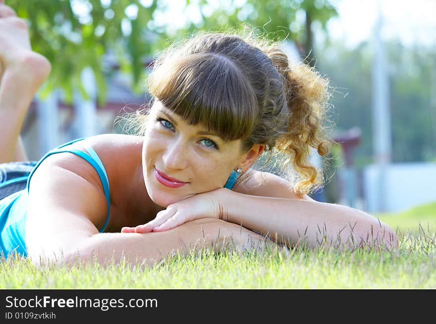 Portrait of young beautiful woman  in summer environment. Portrait of young beautiful woman  in summer environment