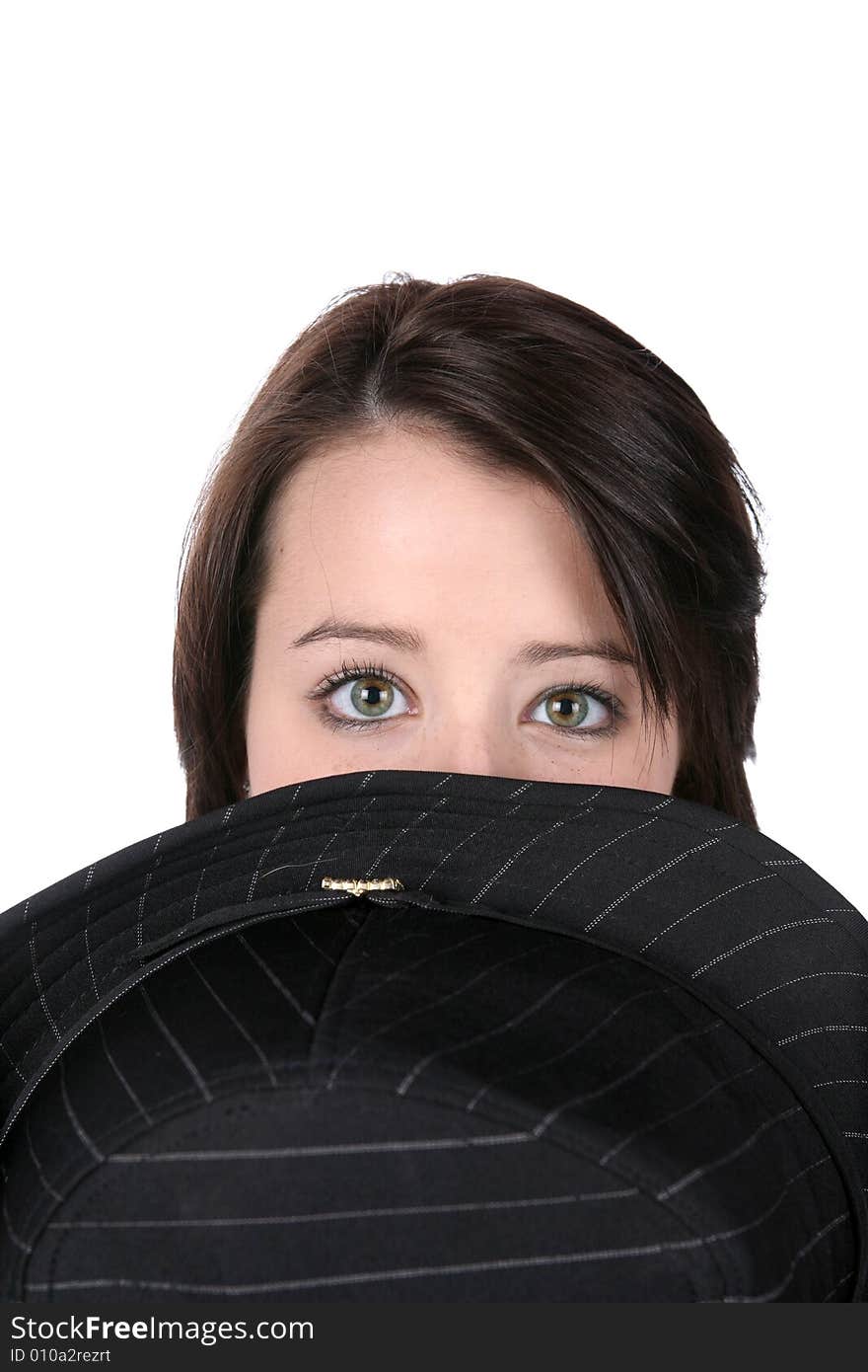 Teenage Girl Peeking Over Her Hat