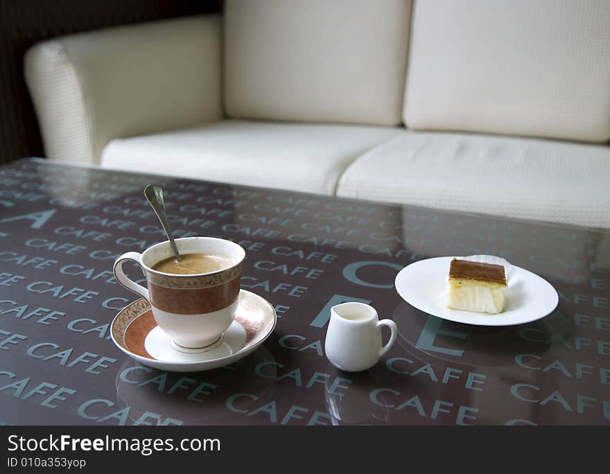 Coffee and milk on a table