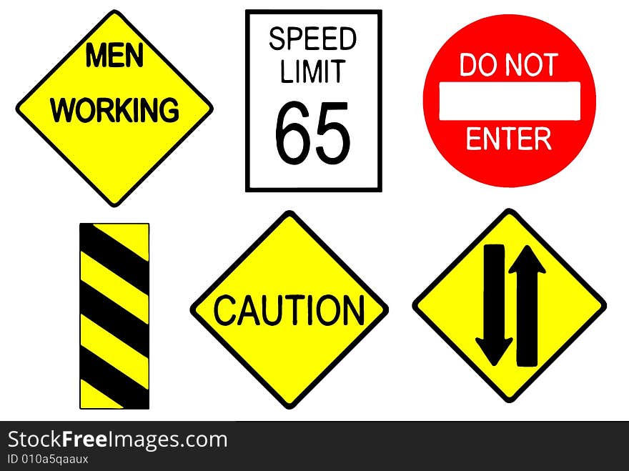 Street signs against a white background with clipping path