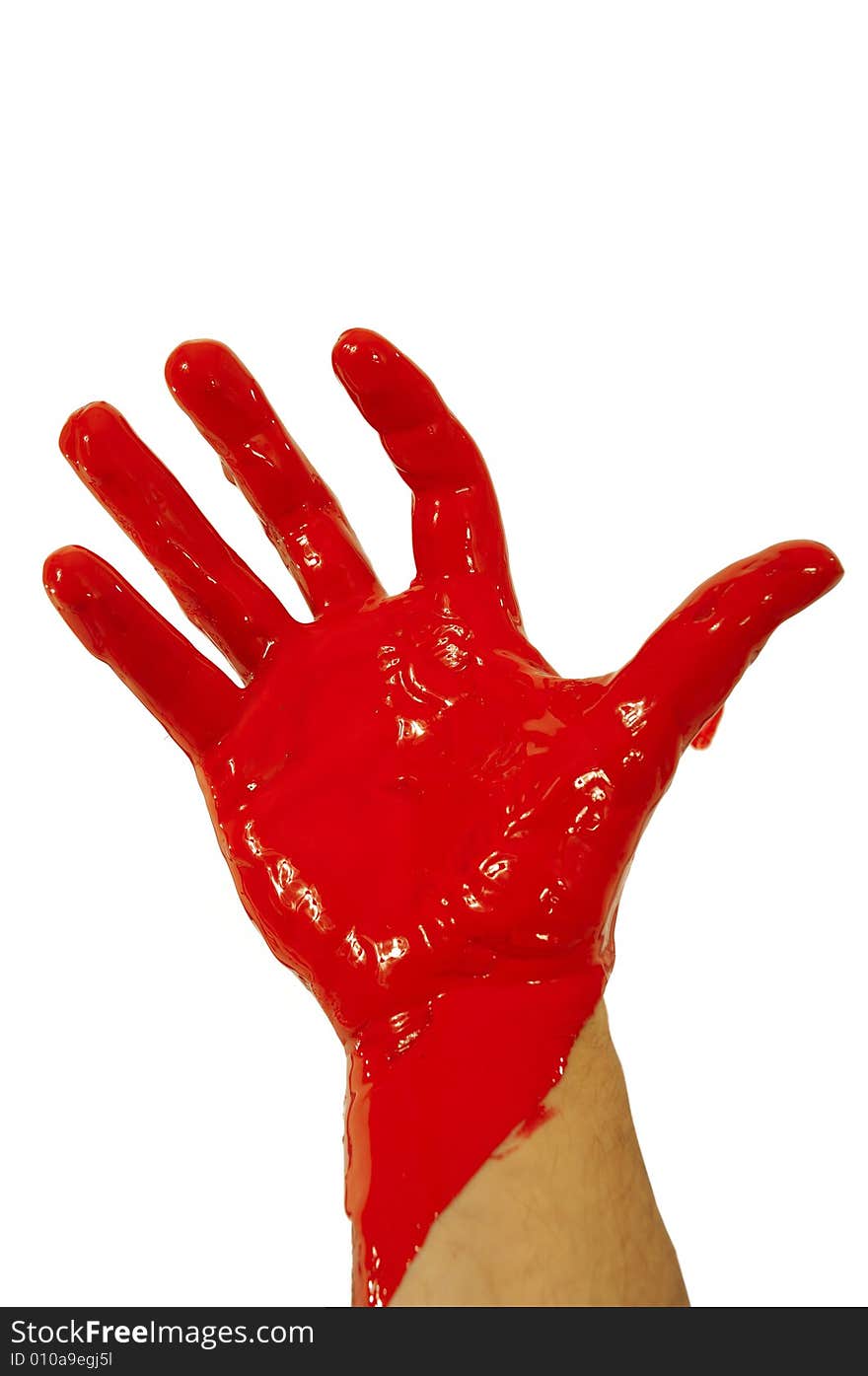 Hand is covered with red paint. Hand is covered with red paint.