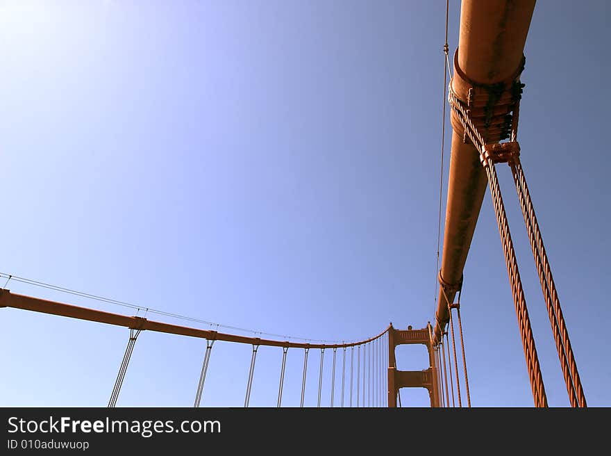 A shot of the supporting cables of the Golden Gate Bridge. A shot of the supporting cables of the Golden Gate Bridge.