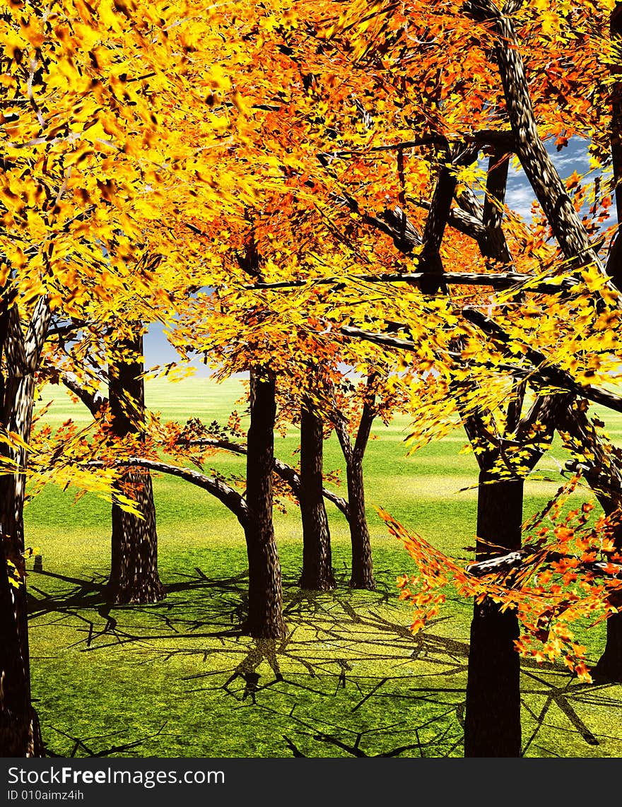 Beautiful autumn scenery. 3d illustration