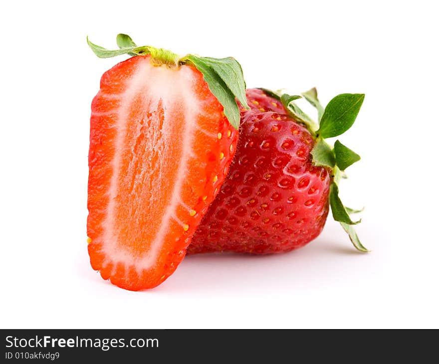 Two ripe strawberry, isolated on white background