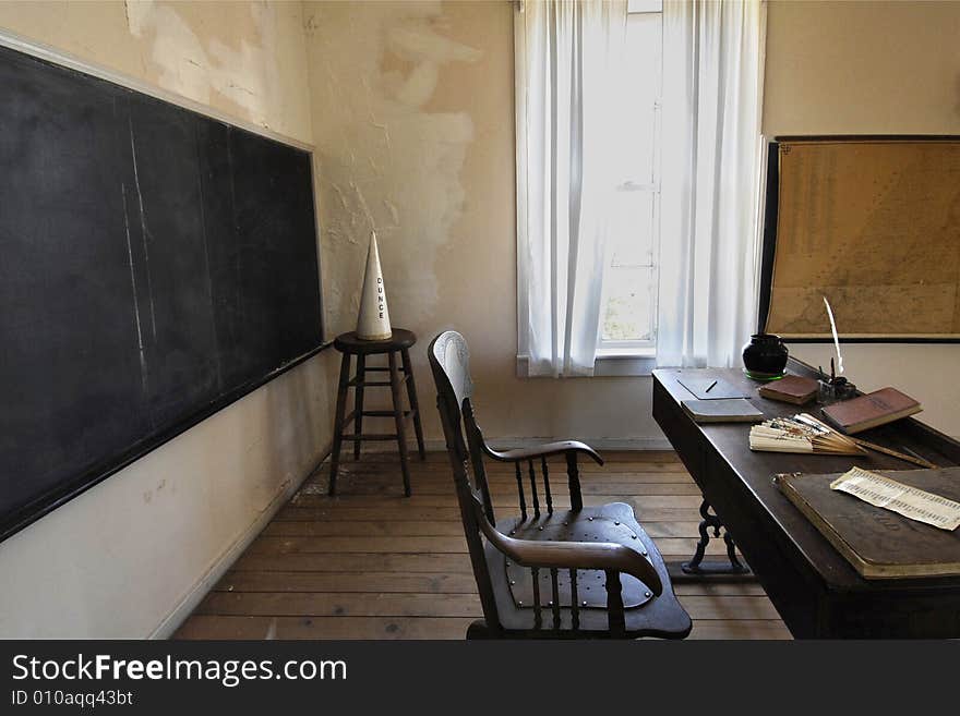 School classroom in the gold-rush mining town Columbia, California. Note the duncecap in the corner. School classroom in the gold-rush mining town Columbia, California. Note the duncecap in the corner.