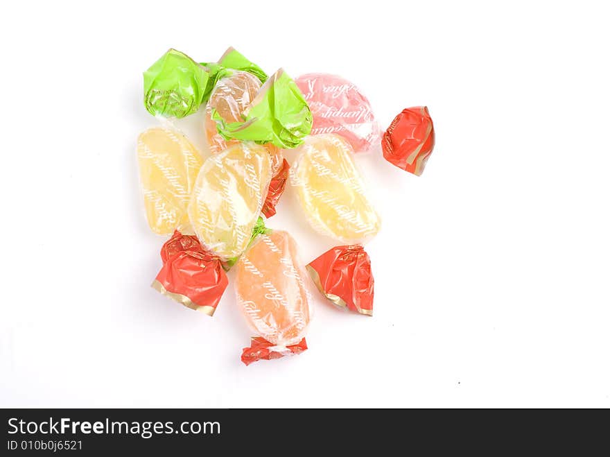 Sweet color candyes at isolated white background