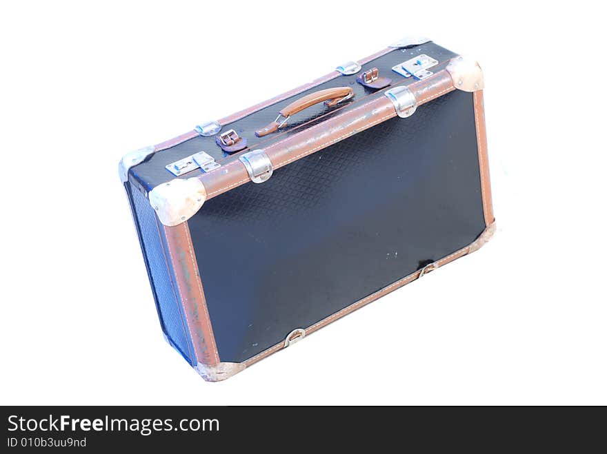 Old isolated retro styled suitcase at white background. Old isolated retro styled suitcase at white background