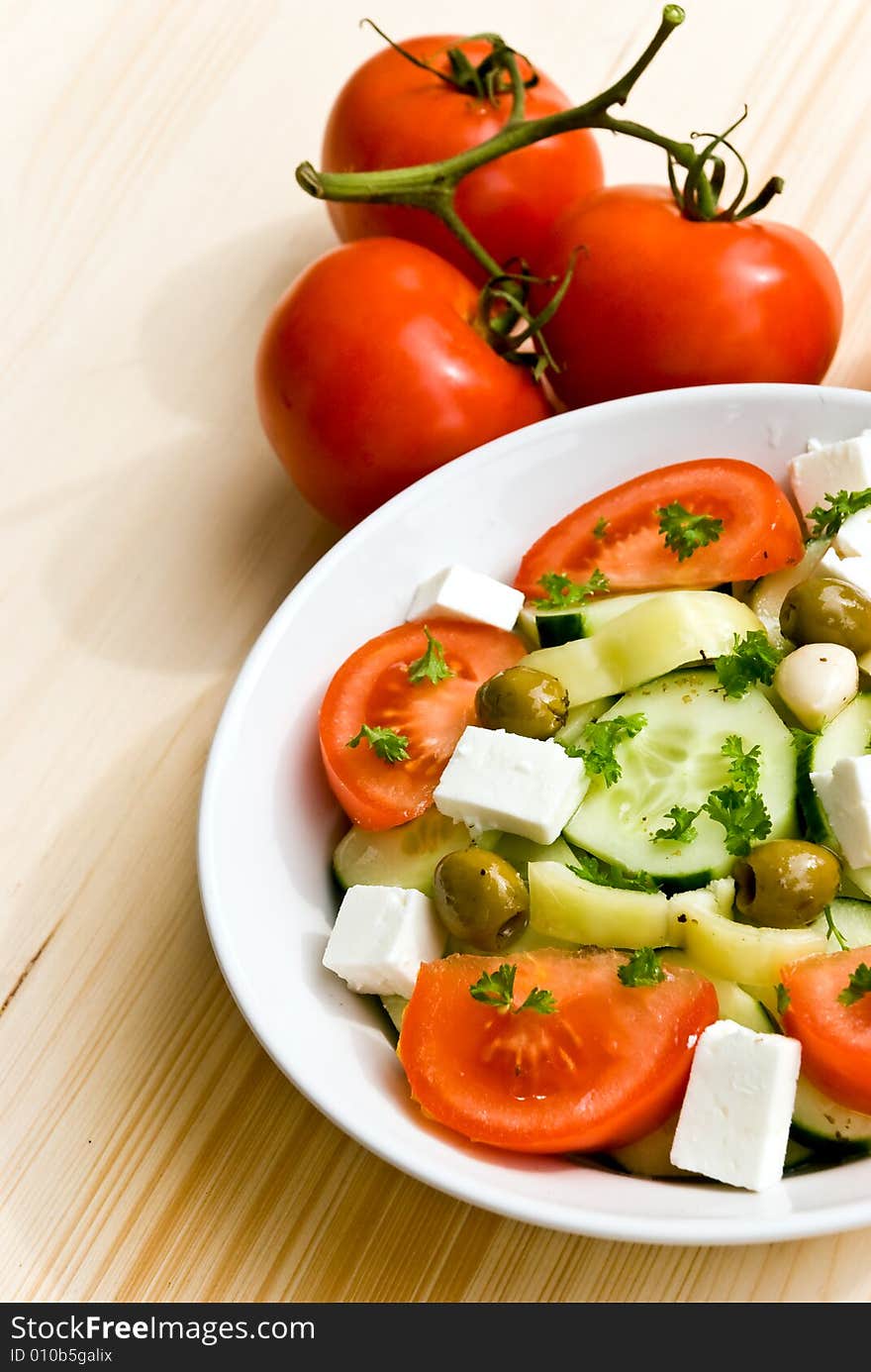 Greek salad - close up shot. Greek salad - close up shot.