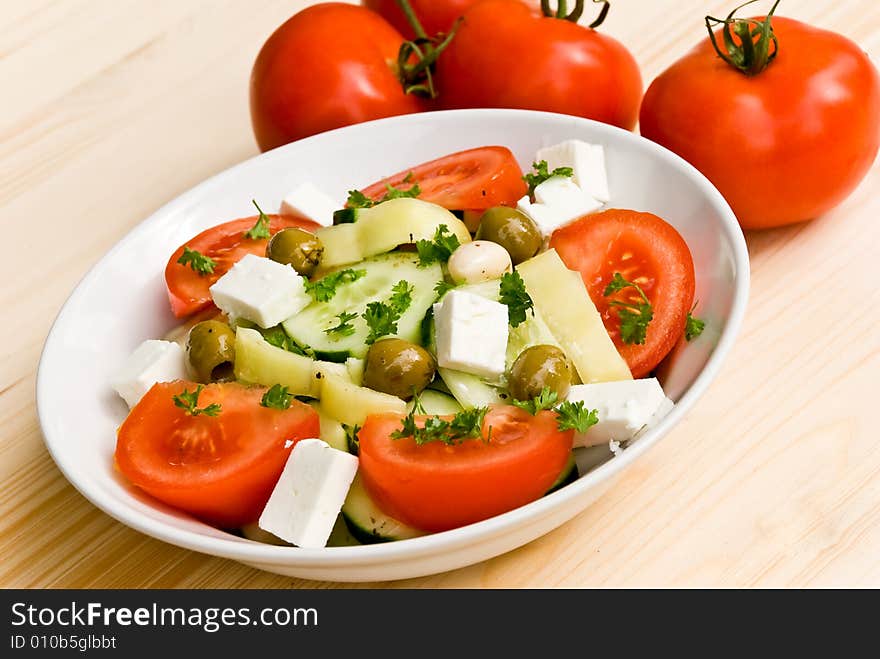 Greek salad - close up shot. Greek salad - close up shot.