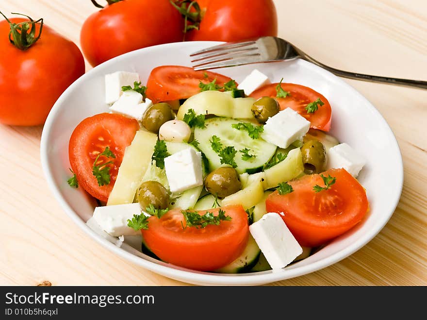 Mixed greek salad - close up shot