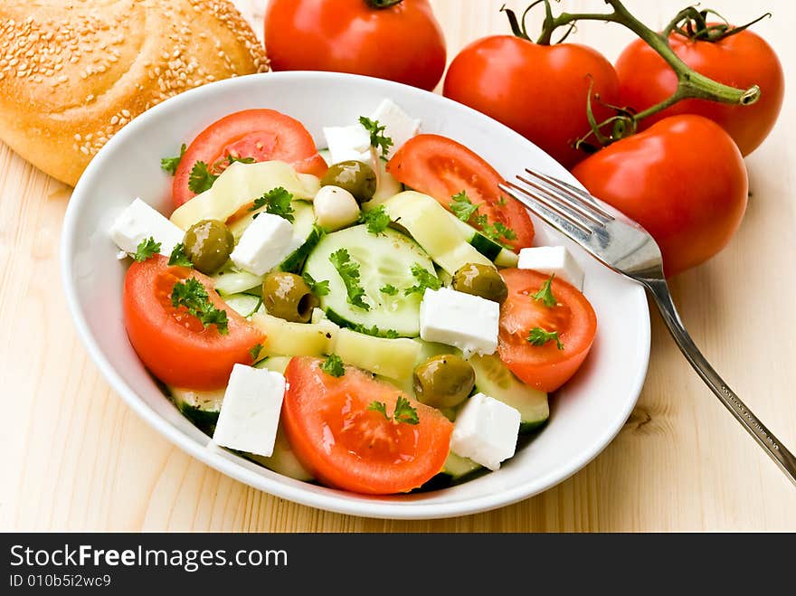 Greek salad - close up shot. Greek salad - close up shot.