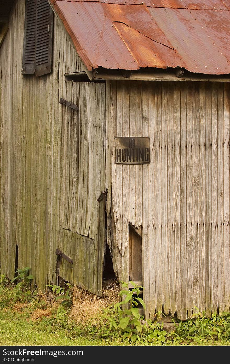 Corner of an old barn on a rural farm