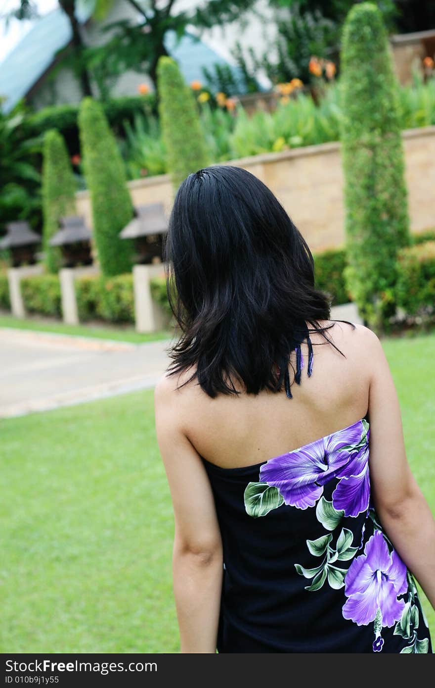 Korean woman dressed in a summer sarong.