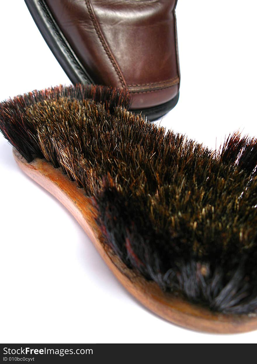 Clean brush and brown men shoe