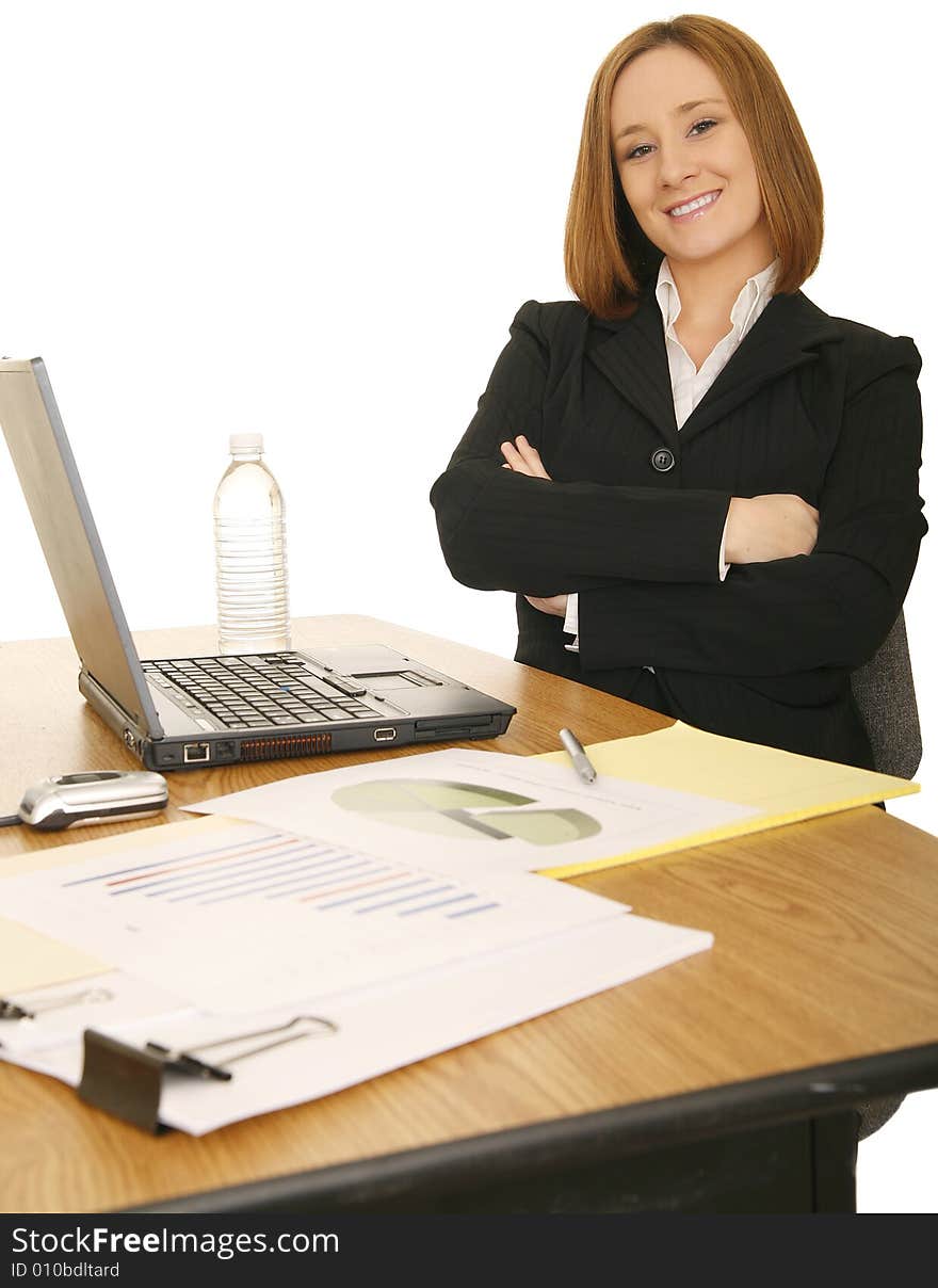 Business Woman Sit By Her Work Station