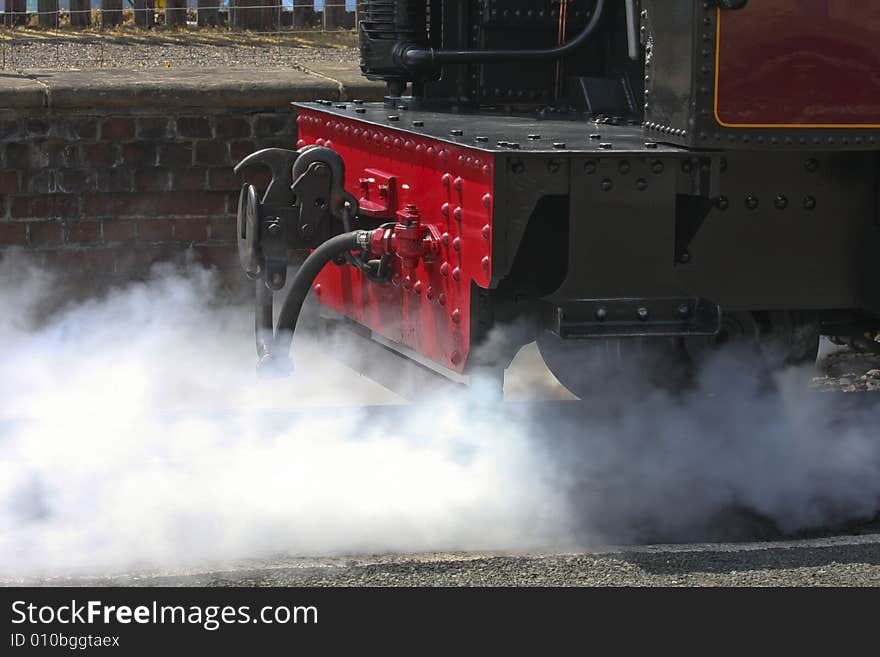 Red and black steam train Aberystwyth Wales