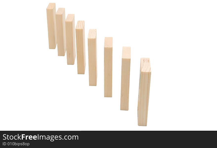 Row of wooden blocks isolated on white