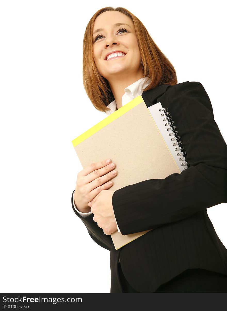 Happy Business Woman Carrying Files