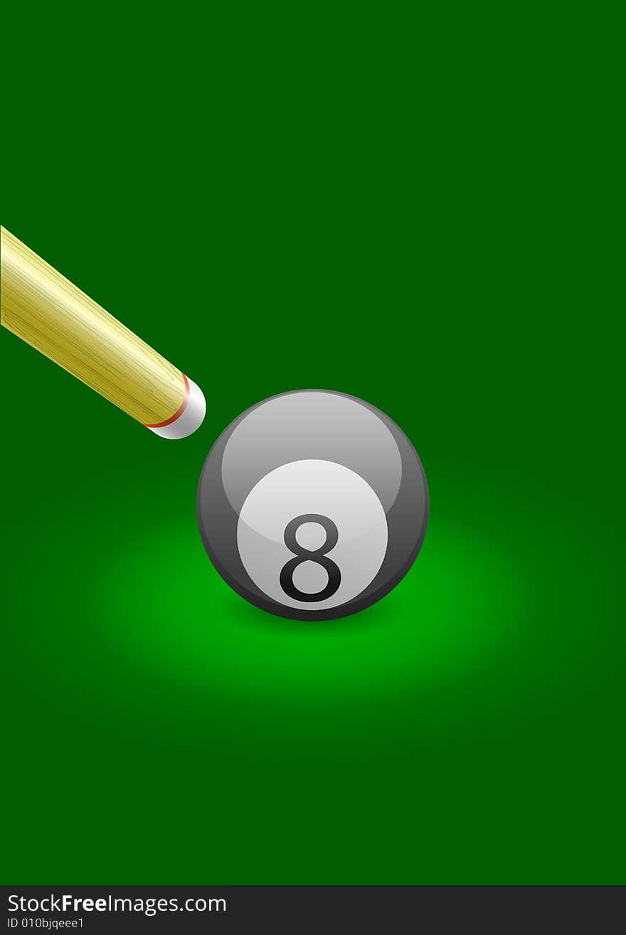 Vector illustration of a billiard ball with stick at the left side. Vector illustration of a billiard ball with stick at the left side